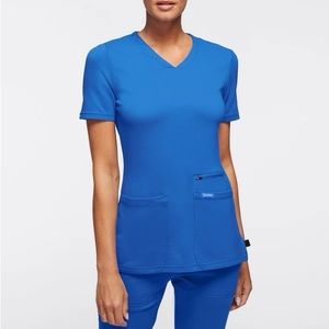 Jaanuu 4-Pocket V-Neck Scrub Top in Royal Blue Size‎ 2X